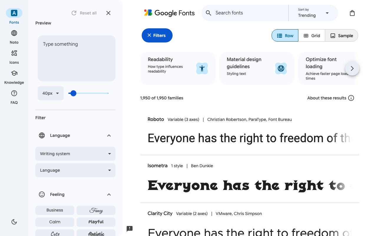 Google Fontsのトップページ